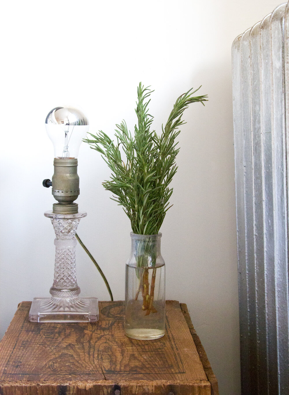 rosemary sprigs on nightstand | reading my tea leaves 