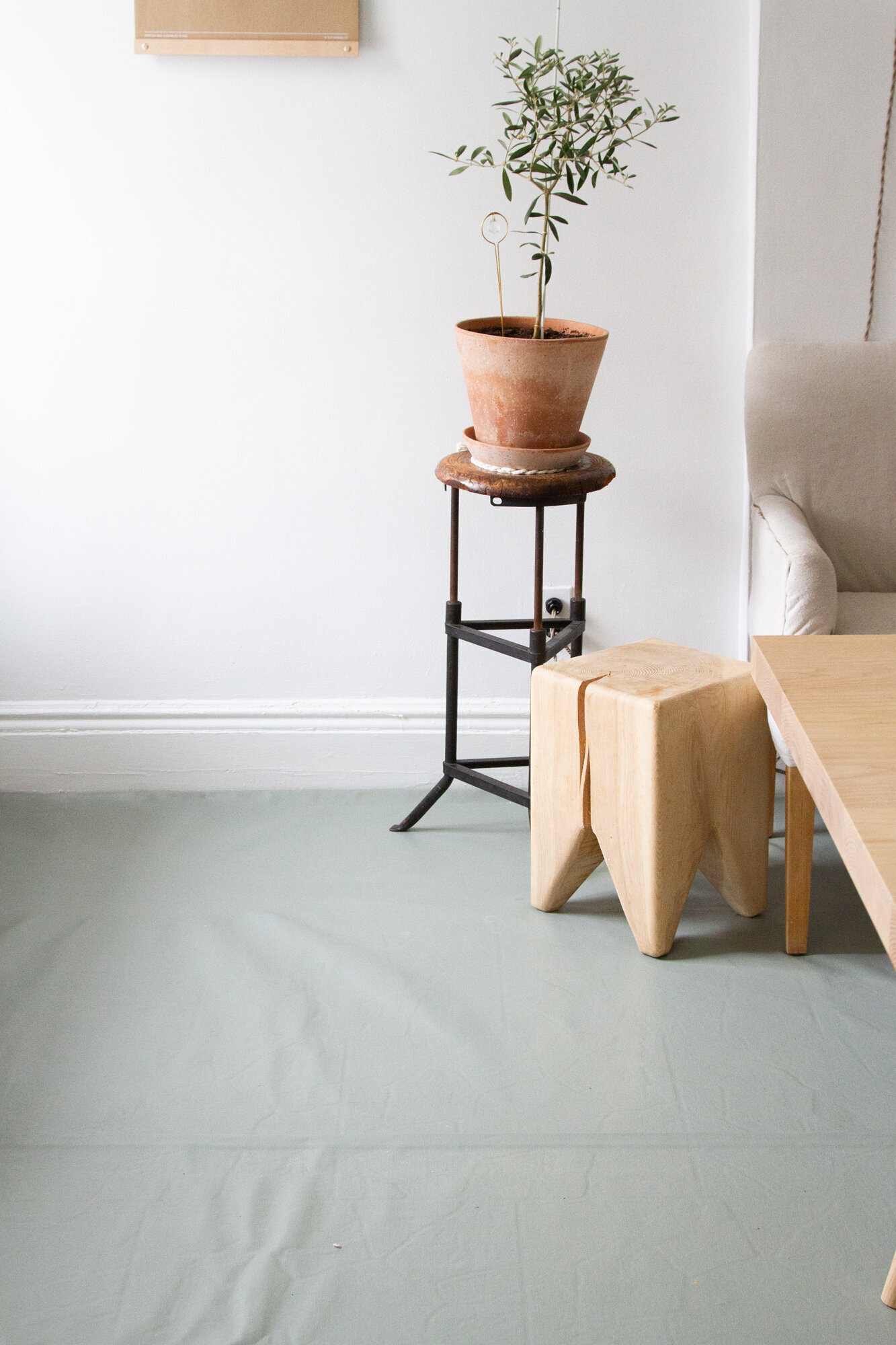 This image has an empty alt attribute; its file name is painted_canvas_floor_cloth_reading_my_tea_leaves_IMG_1310.jpg