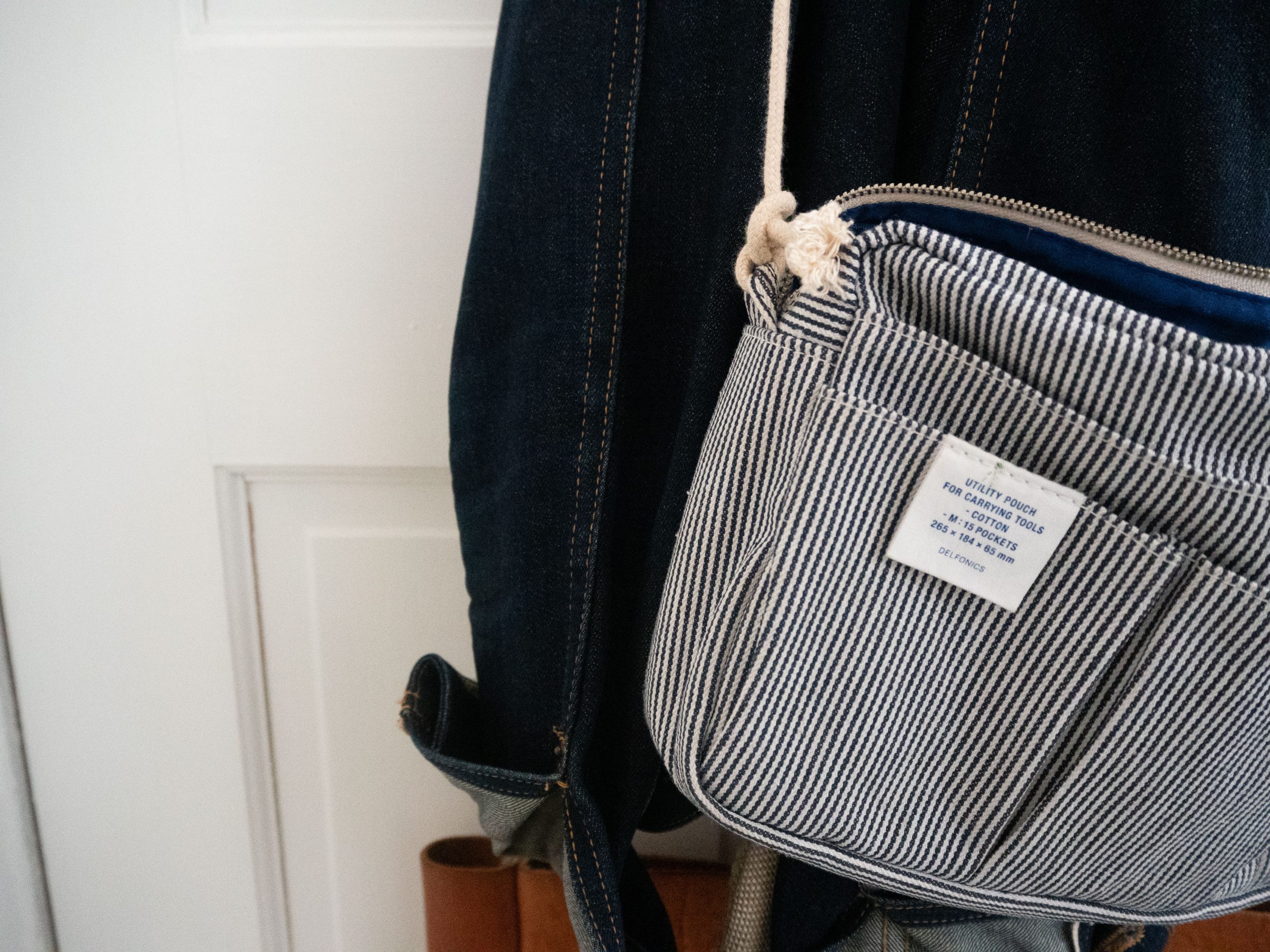 railroad stripe denim bag with a rope handle