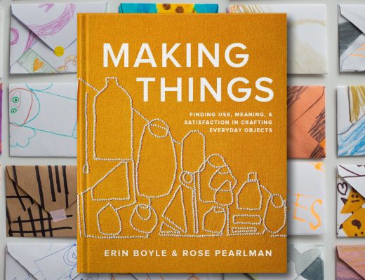making things book cover; white string on turmeric dyed linen
